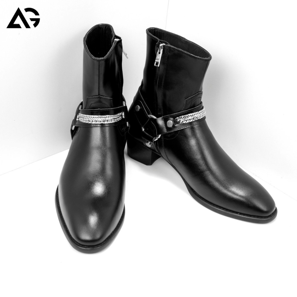 Harness Boots thời trang nam chất liệu da bò đế phíp độn 4.5cm