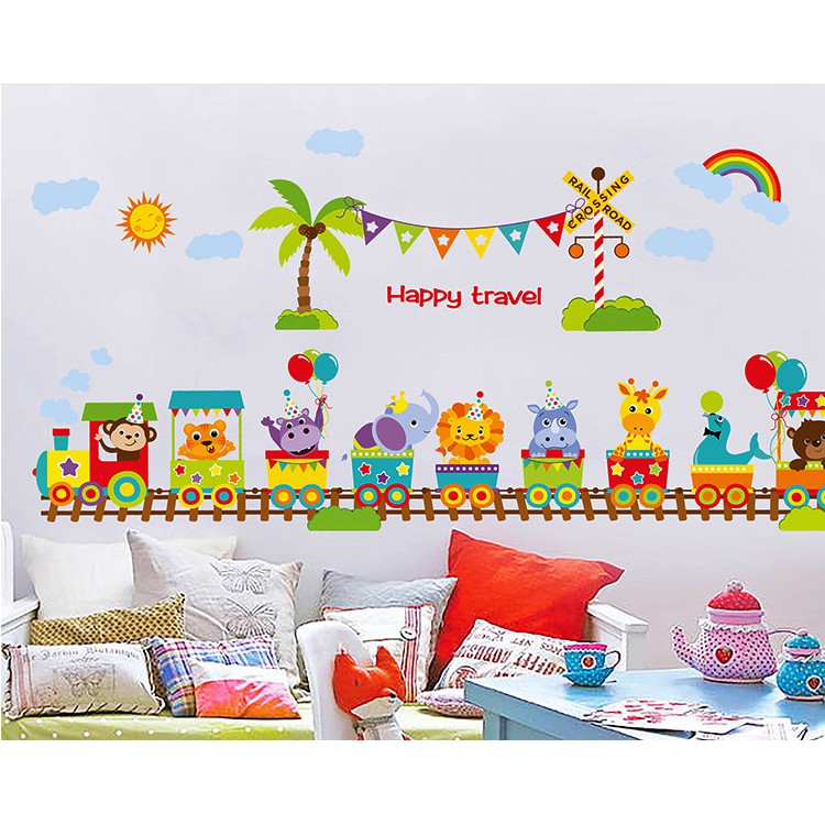 Decal trang trí tường Xe Lửa cùng thú vui nhộn Happy Travel