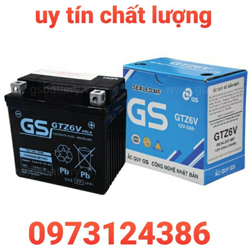 Bình ẮC QUY GTZ6A LẮP CHO , SH , ABLÊT , LÍT , ViSON 125