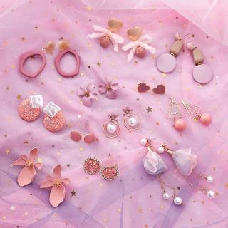 Korean fashion earrings OL pink Barbie gas in sweet girl style red earrings jewelry female common network