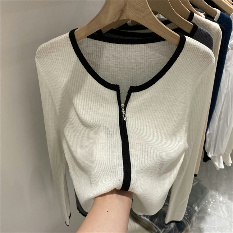 Áo Sweater Dệt Kim Tay Dài Dáng Ôm Màu Sắc Tương Phản Thời Trang Mùa Thu Cho Nữ