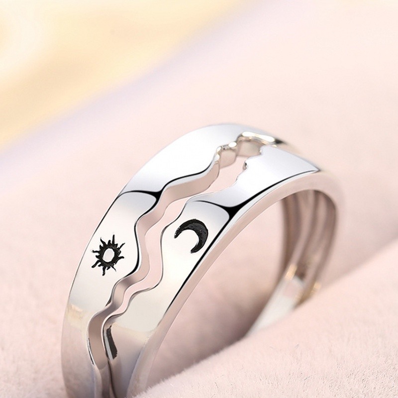 Nhẫn mở họa tiết mặt trăng ngôi sao dáng mảnh dễ thương thanh lịch đơn giản phong cách vintage cho cặp đôi