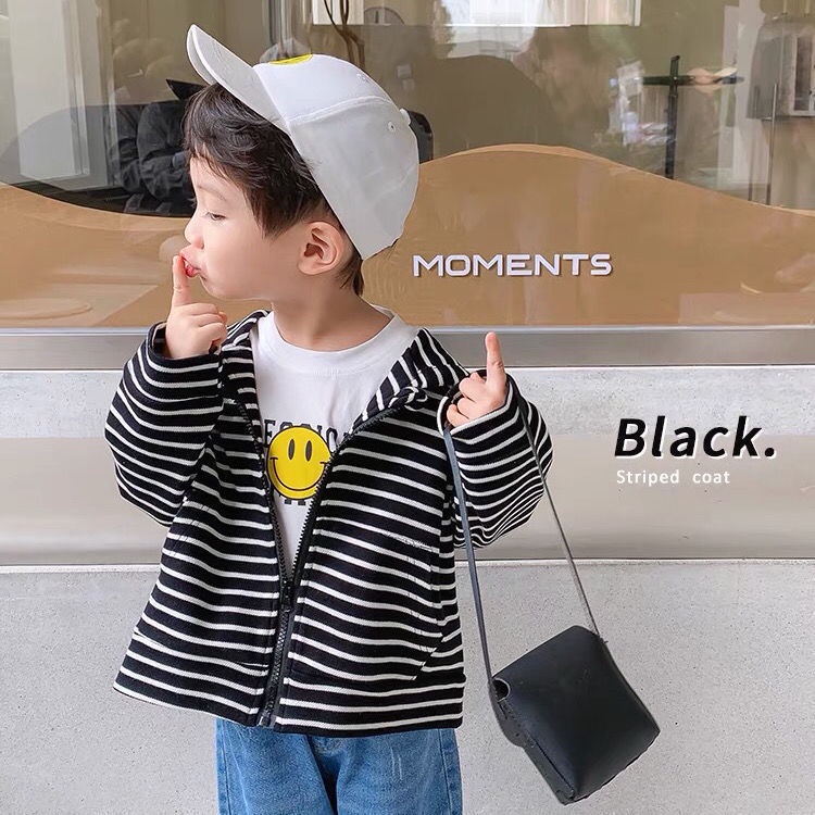 Phong Cách Mới Đặc Biệt Offer ~ Áo Khoác Mỏng Có Dây Kéo Có Mũ Trùm Đầu Dễ Phối Đồ Cho Bé Trai