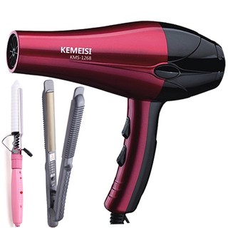 Máy sấy tóc 2 chiều nóng lạnh kemesi 2000w+ máy duỗi thẳng ruida 5 mức chỉnh nhiệt+ máy làm xoăn trục sứ