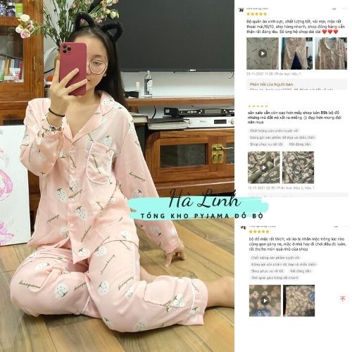Bộ ngủ lụa dài tay lụa mango pyjama cao cấp dáng truyền thống hoạ tiết hoa cúc, dâu hồng freesoze 45-60kg