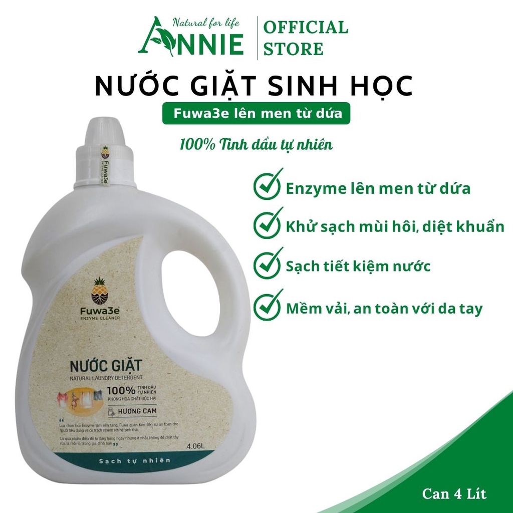 Nước giặt Fuwa3e hữu cơ organic từ Enzyme sinh học 4L, 500ml an toàn cho bé, nước giặt sinh học không hương liệu