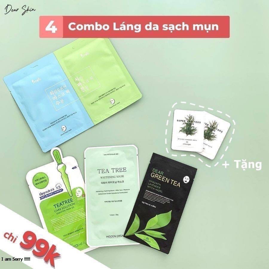 [Combo Giảm Mụn] Combo Mặt Nạ Dưỡng Da Hàn Quốc chuyên làm giảm mụn, thu nhỏ lỗ chân lông, kiềm dầu