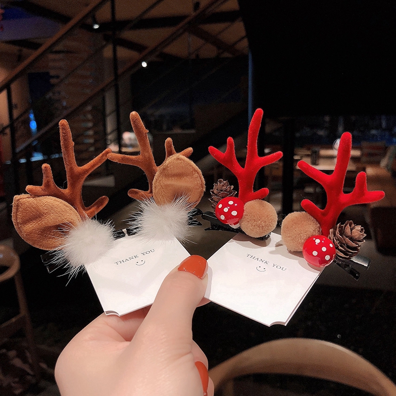 Kẹp tóc giáng sinh antler kẹp tóc tai hươu tiệc giáng sinh băng đô lễ hội dây cao su bóng phụ kiện tóc quà tặng