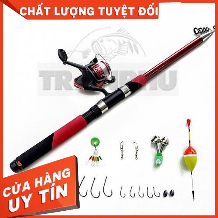 Bộ cần câu rút cacbon SHIMANO 3m6 Máy YF200 Tặng kèm 6 phụ kiên màu đỏ (*Kim Thủy)