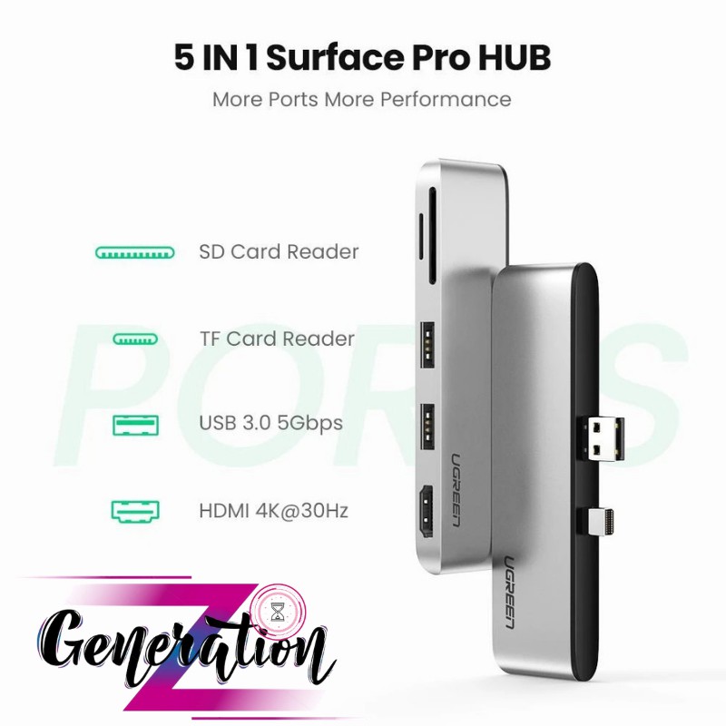 Bộ chuyển Mini DisplayPort ra USB + HDMI + Card Reder cho Surface Pro - Hub đa chức năng cho Surface Pro UGREEN 70338