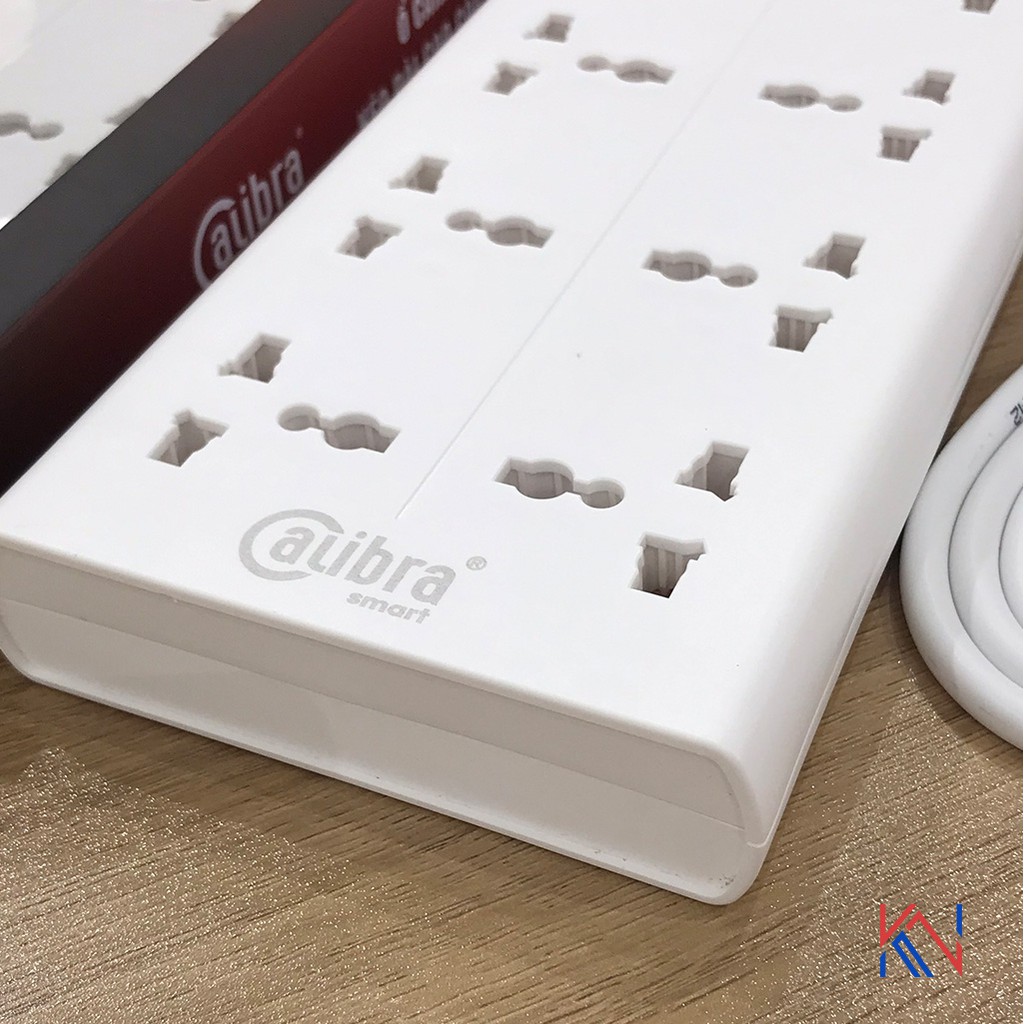 Ổ cắm điện chống cháy siêu chịu tải cao cấp Calibra loại 8 ổ - 1 công tắc - Chính hãng