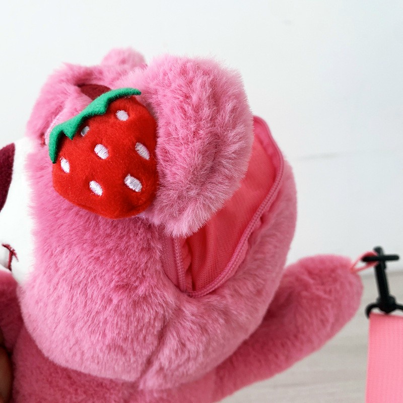 Túi đeo chéo hình gấu/dâu tây hoạt hình nhồi bông dễ thương cho bé gái