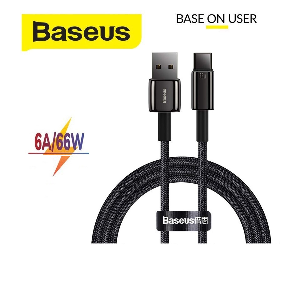 Cáp sạc 66W Baseus Tungsten Gold Type-C bện nylon dài 100CM cho Android