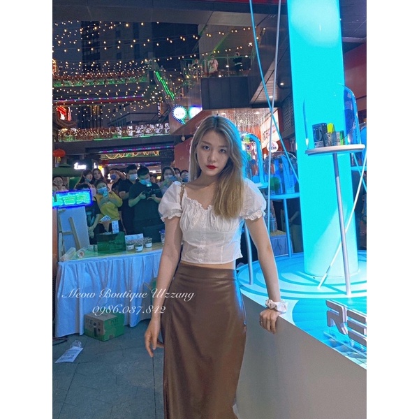 Chân váy da PU dài xẻ vạt siêu sang chảnh dễ phối đồ trendy thời trang phong cách Hàn Quốc kèm ảnh thật