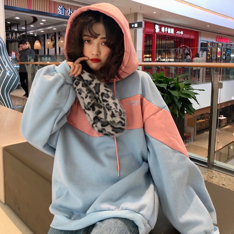 Áo Hoodie phối màu cực chất phiên bản Hàn, Áo hoodie nữ form rộng Ulzzang