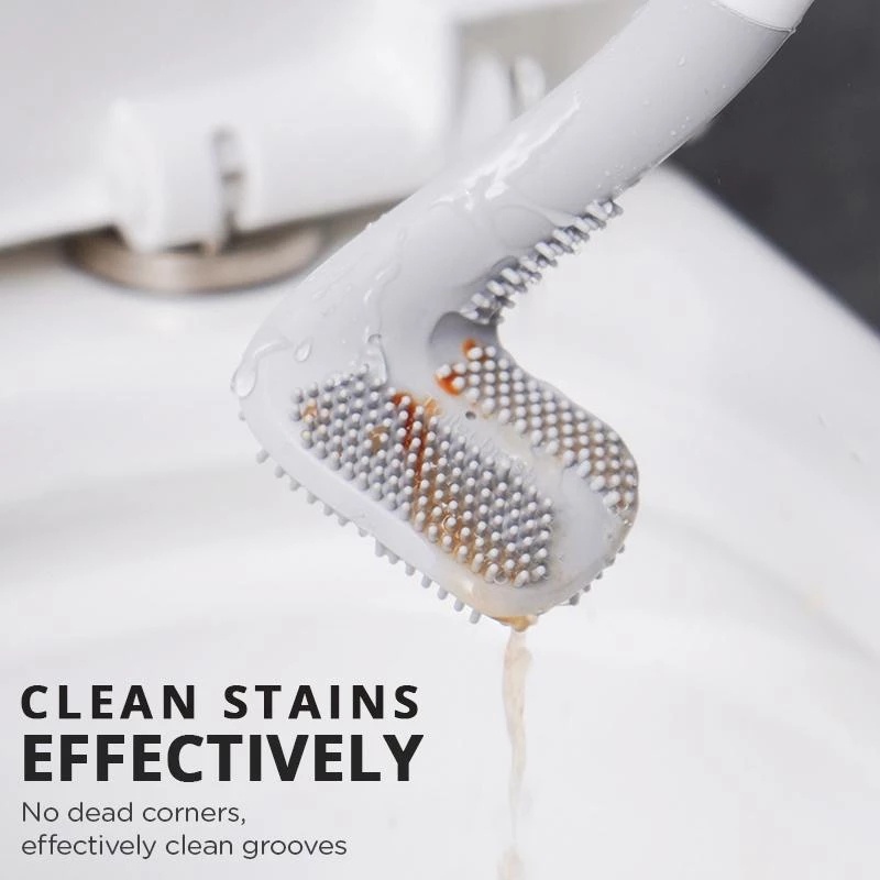 Bàn Chải Vệ Sinh Bồn Cầu Bằng Silicone Linh Hoạt Có Giá Đỡ 360 Độ