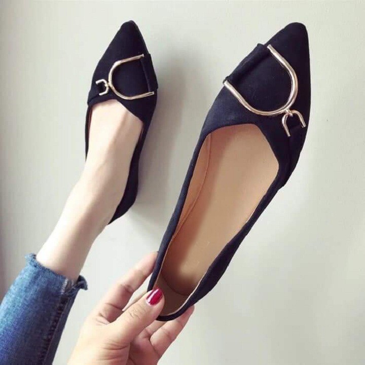 giày búp bê big size khóa thời trang màu đen 40 41 42 43