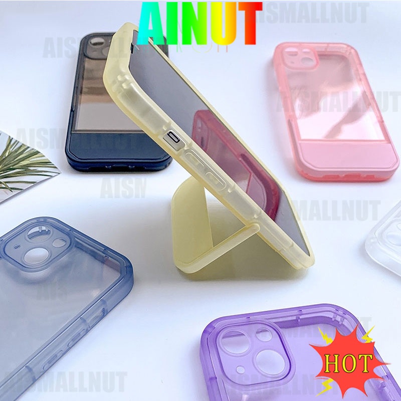 Ốp Điện Thoại Màu Kẹo Chống Sốc Chống Bụi Có Giá Đỡ Vô Hình Cho IPhone13 11 12 Pro Max 7 8 Plus X
