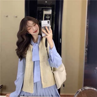 (Order) Set váy sơ mi dập ly + áo khoác len