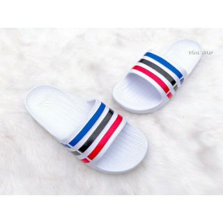 Dép Nam Quai Ngang [Chất Lượng] Đúc Nguyên Khối Chất Nhẹ Đế Êm Đi Bền, Màu Trắng Kẻ 3 Sọc Xanh-Đen-Đỏ
