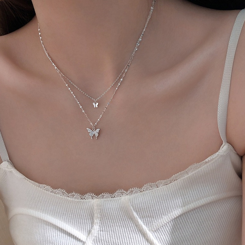 Vòng cổ hợp kim hình bướm đính đá xinh xắn cho nữ