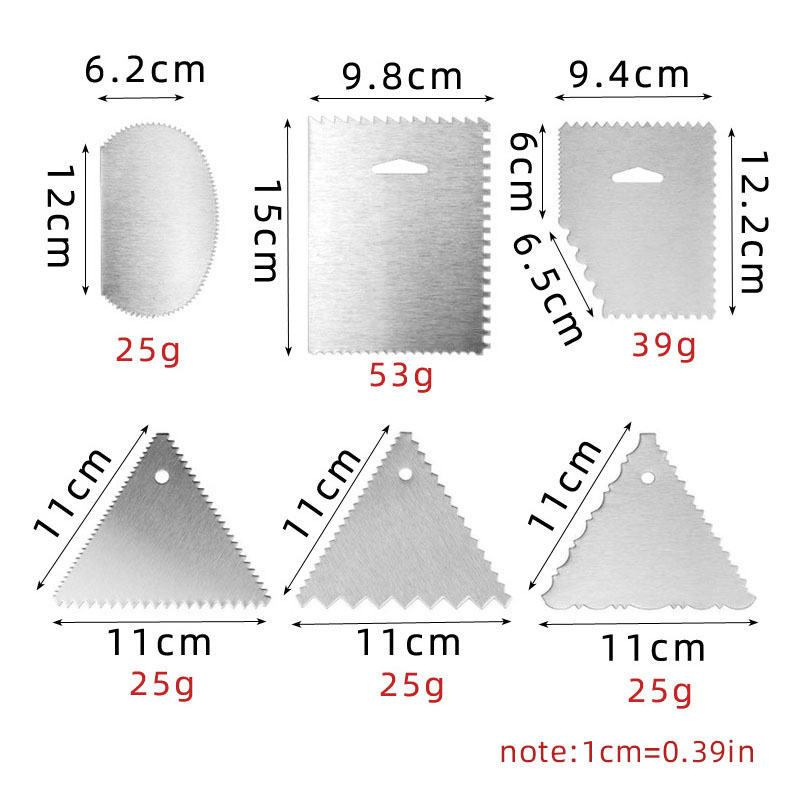 Dụng cụ chà láng bánh kem Houseeker bằng thép không gỉ hình tam giác / chữ nhật / thang có răng cưa tái sử dụng được