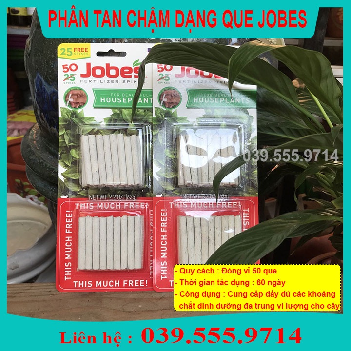 Phân Que ( Phân Con Sâu)  Mỹ JOBES ( vỉ 50 que) dạng tan chậm cho hoa lan, cây cảnh