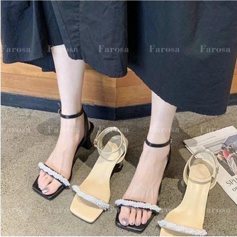 Dép sandanl nữ phối hạt cườm gót dẹt 5cm thời trang mã Q163