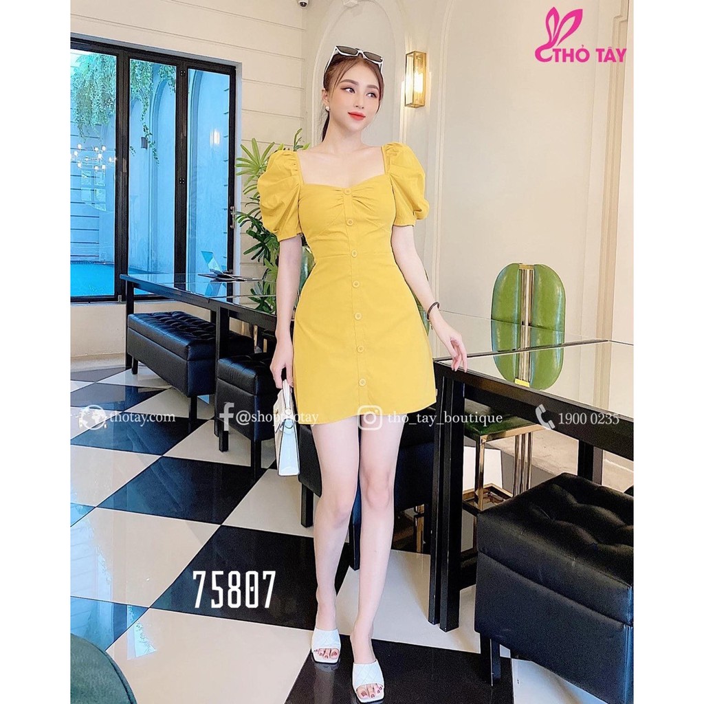 Đầm váy body hàng nút tay phồng xinh xắn đa dạng màu sắc ( vàng, tím, xám ) dành cho quý cô dạo phố, dự tiệc | BigBuy360 - bigbuy360.vn