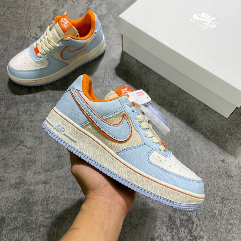 GIÀY AF1 LOW BLUE ORANGE DOREMON VẢI LAI AU [ FREESHIP + BOX ]