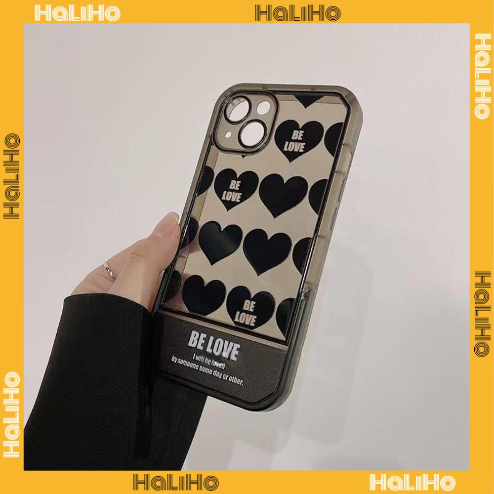 iPhone Case Silicone Soft Case Clear Case Folding Stand Shockproof Protection Camera Black Heart Simple Compatible For iPhone 11 iPhone 13 Pro Max iPhone 12 Pro Max iPhone 7Plus xr
