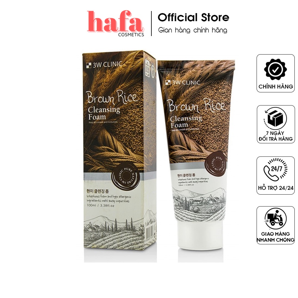 Sữa rửa mặt gạo dưỡng da trắng sáng 3W Clinic Brown Rice Foam Cleansing 100ml _ 3W Clinic Chính Hãng