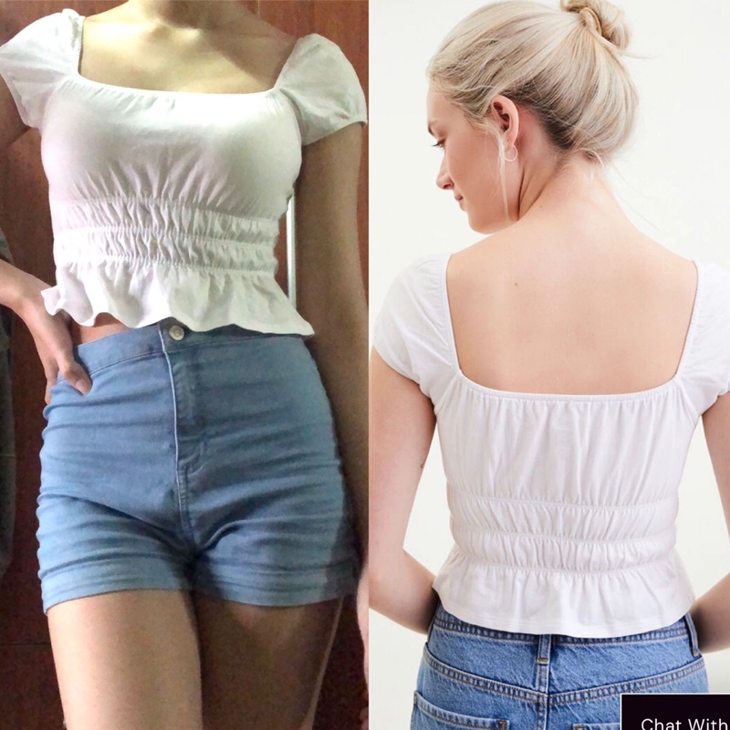 Áo thun croptop FORM NHỎ ngắn tay nhún eo Pacsun VNXK
