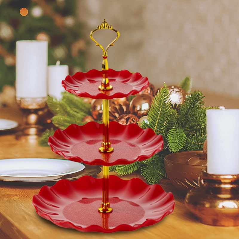 Khay đựng trái cây/bánh kẹo thiết kế 3 tầng bằng nhựa thanh lịch trang trí tiệc