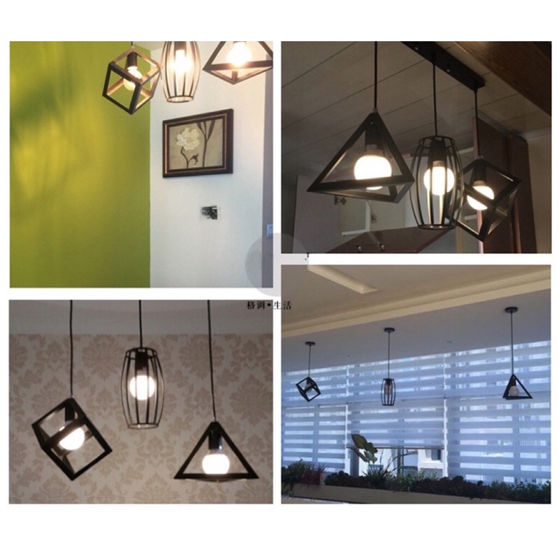 Đèn thả: Đèn thả sắt hình khối hình học T054 kèm bóng bulb