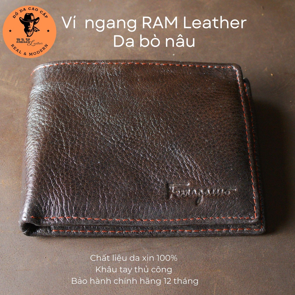 Ví nam da bò màu nâu dáng ngang - RAM Leather