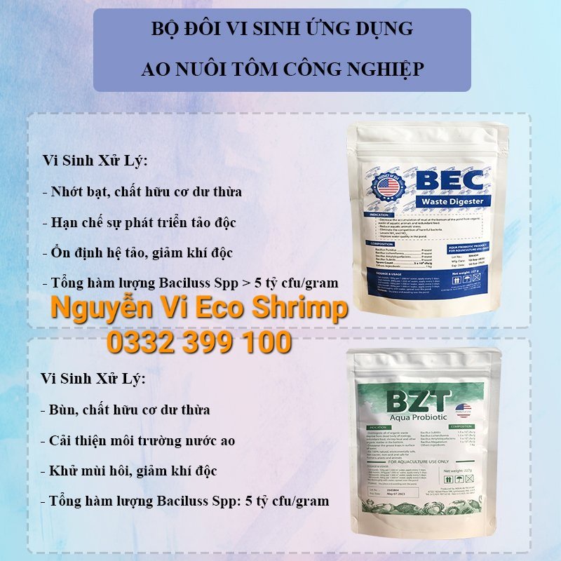 combo 2 gói Vi Sinh BEC va BZT  Cắt Tảo,Giảm Nhớt Bạt,Xử Lý Đáy,Bùn# Vi Sinh BEC BZT