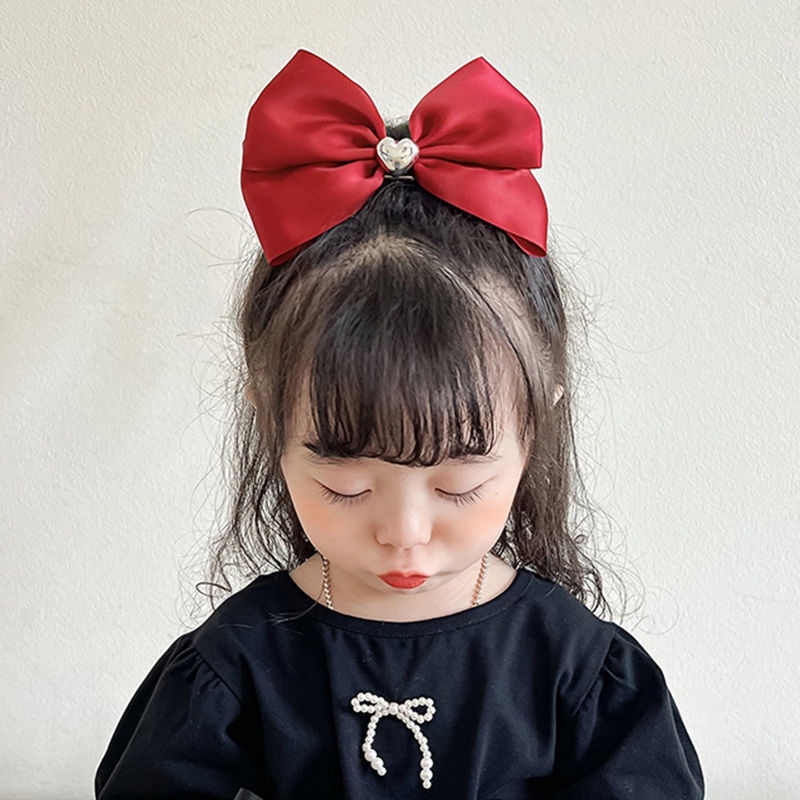 Kẹp Tóc Hình Nơ Màu Đỏ Đen Phong Cách Hàn Quốc Dễ Thương Cho Nữ