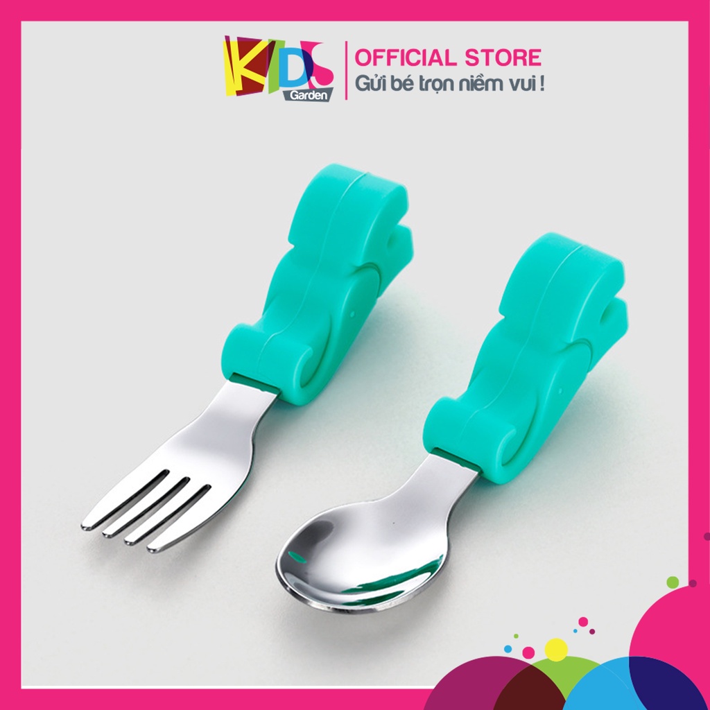 Bộ nĩa thìa ăn dặm cho bé muỗng và nĩa cao cấp inox 304 giúp trẻ tập xúc ăn tay cầm silicon to chắc ADAM04