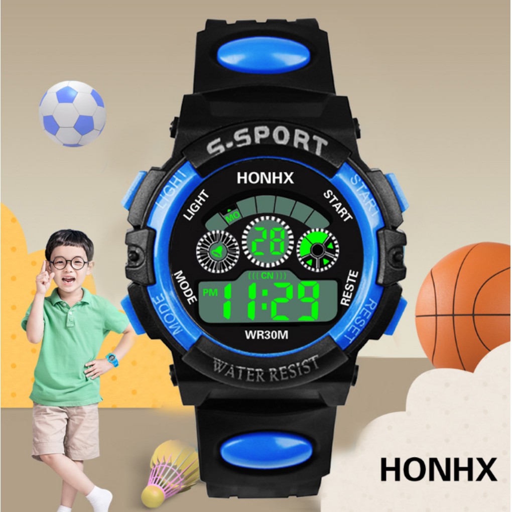 Đồng Hồ Thể Thao Điện Tử Trẻ Em S-SPORT HONHX Đèn Backlight Rực Rỡ Dây Cao Su Chống Nước - DH16