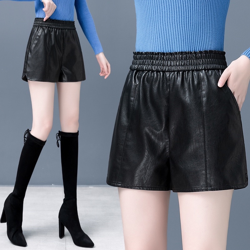 Quần short da/ quần đùi da/ quần sooc da nữ trơn chất xịn lưng thun co giãn xẻ đùi CÓ TÚI 2 màu