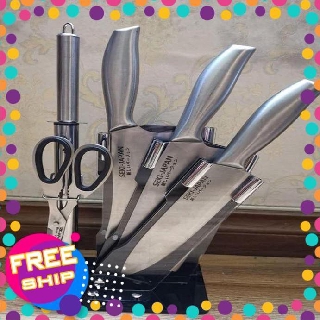 [XẢ KHO]  BỘ DAO NHẬT INOX 6 MÓN NHÀ BẾP CAO CẤP KÈM KHAY ĐỰNG (loại 1 có chữ trên lưỡi)