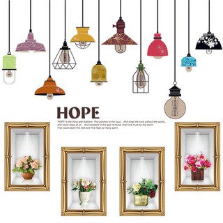 Decal dán tường Đèn Hope kết hợp 4 ô cửa sổ hoa