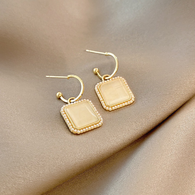 Khuyên Tai Thời Trang Hàn Quốc Kiểu Dáng Hình Học Đính Đá Opal Hình Vuông 2022 Cho Nữ