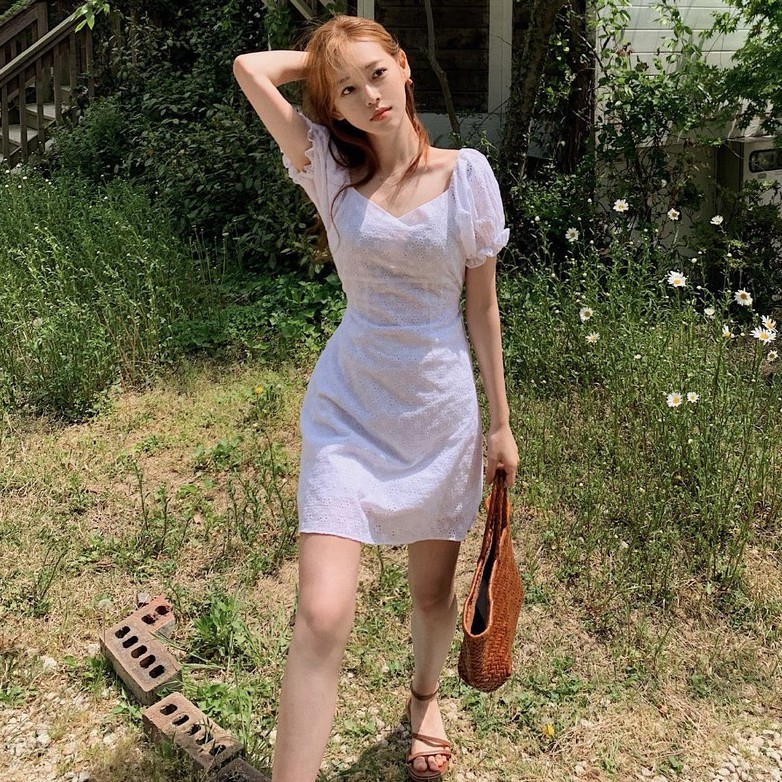 Đầm Peppermint 43794 tay ngắn họa tiết hoa phong cách Hàn Quốc thời trang xinh xắn cho nữ