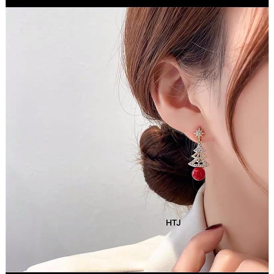 Bông tai nữ bạc ta hình cây thông xinh xắn - Khuyên bạc Bibi