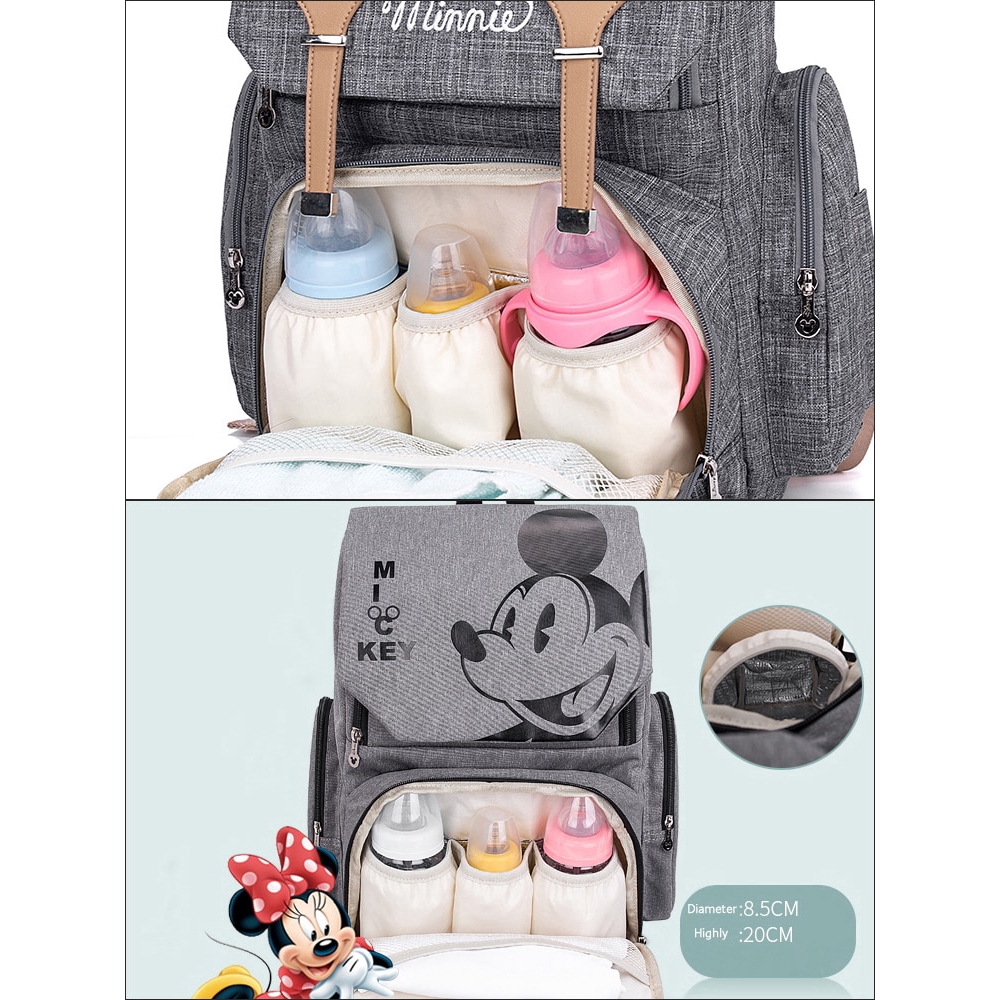 Disney Mickey Minnie tã Túi Ba lô Mommy túi thai sản đẩy Túi chống thấm nước bé Thay đổi Bag Công suất lớn Fashonable