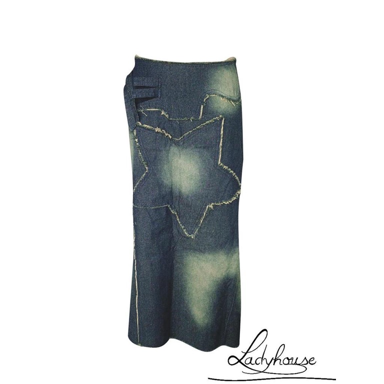 Ldd-đầm Denim Lửng Ghép Nối Ngôi Sao Phong Cách Vintage Xuân Hè Đi Tiệc Câu Lạc Bộ Đêm Cho Nữ