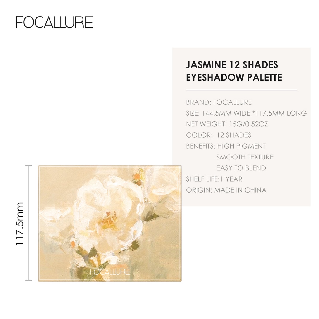 FOCALLURE RomanticBloom Jasmine Eyeshadow Palette 12 Shades High Pigment Fine and Smooth Powder 15g | BigBuy360 - bigbuy360.vn
