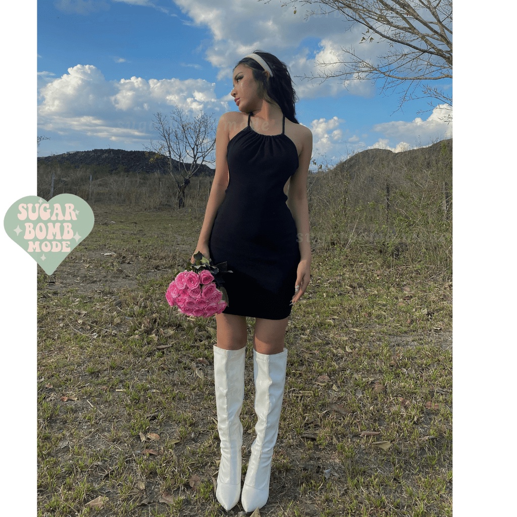 Đầm Body Sexy 2 Dây Hở Lưng Váy Ôm Đen Cut-out Thun Sang Chảnh Đi Dạo Phố Sugarbomb.mode